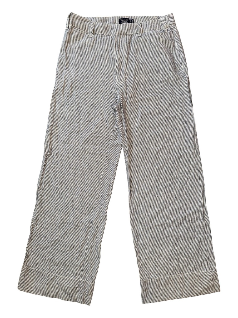 Abercrombie & Fitch Light Gray Pinstriped Wide-Leg Cropped Chinos